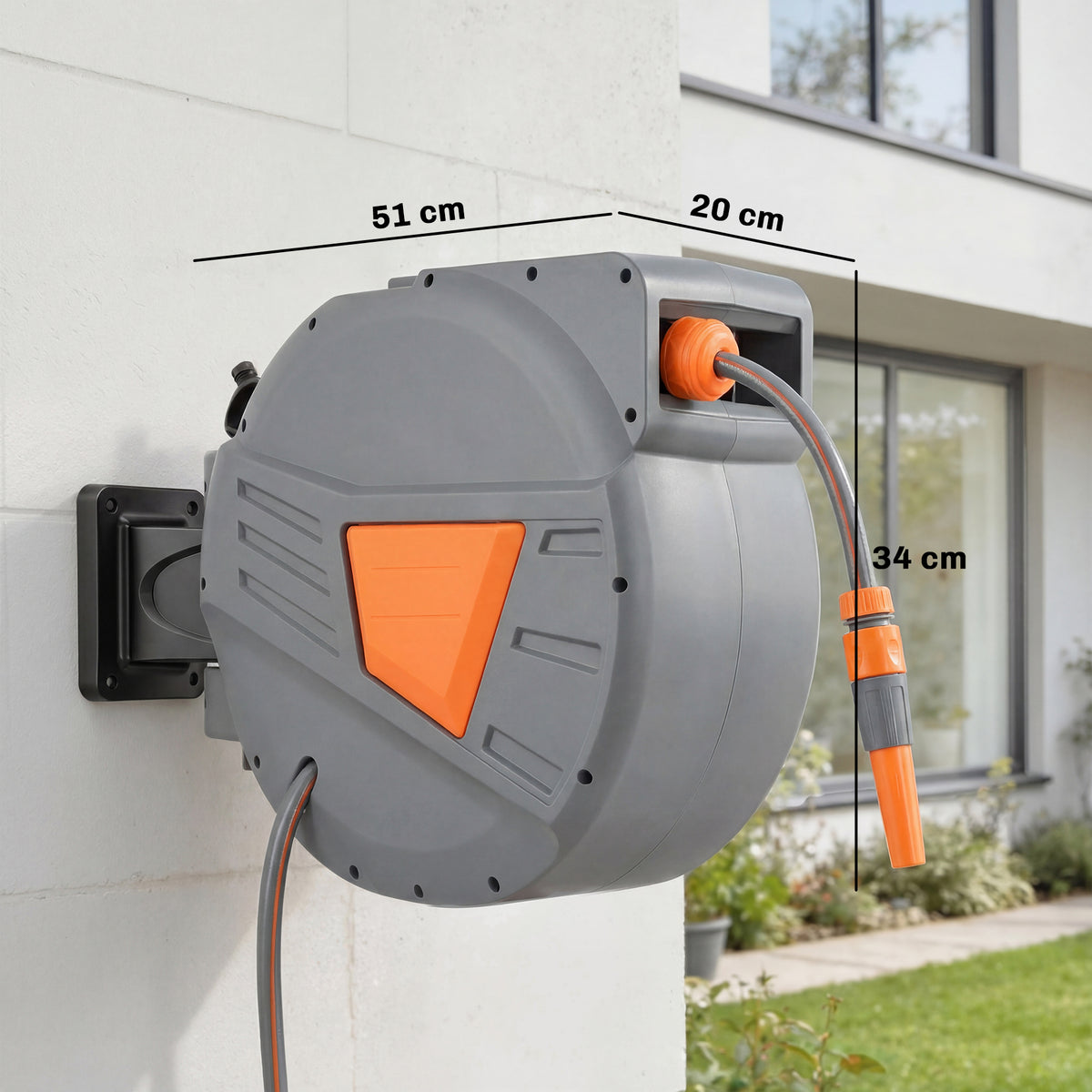 Outsunny Retractable Hose Reel Wall Mounted in Orange
