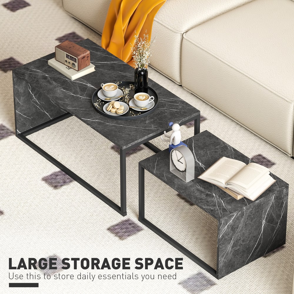 HOMCOM Nesting Coffee Table Set of 2 in Dark Grey Marble Effect