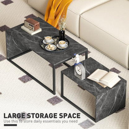 HOMCOM Nesting Coffee Table Set of 2 in Dark Grey Marble Effect