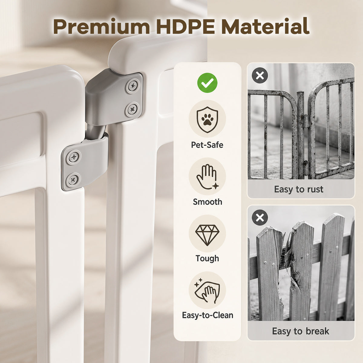 Close up of the plastic pet fence showing material benefits