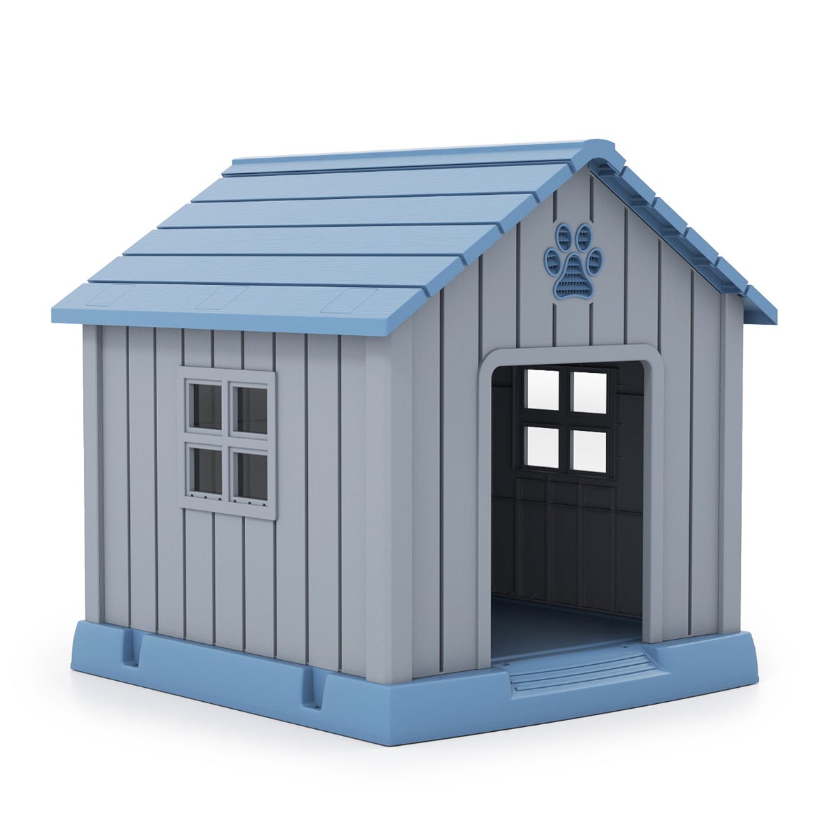 Plastic Dog House with Air Vents and Elevated Floor-Blue