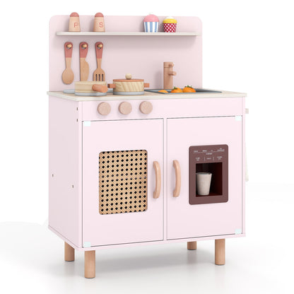 Play Kitchen for Kids with Realistic Ice Maker and Stove Cooking Toy Kitchen-Pink