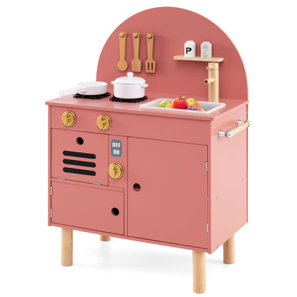 Play Kitchen for Kids Wooden Kitchen Playset with stoves and faucet in pink