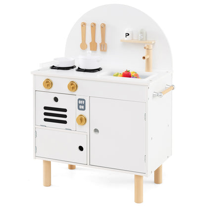 Play Kitchen for Kids Wooden Kitchen Playset with stoves and faucet, a white wooden toy kitchen