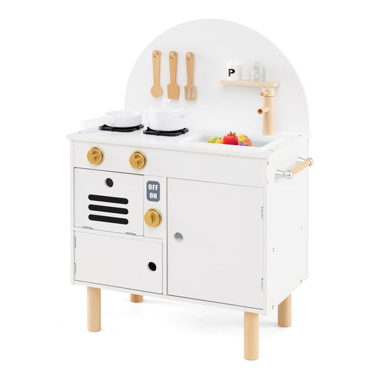 Play Kitchen for Kids Wooden Kitchen Playset with stoves and faucet, a white wooden toy kitchen