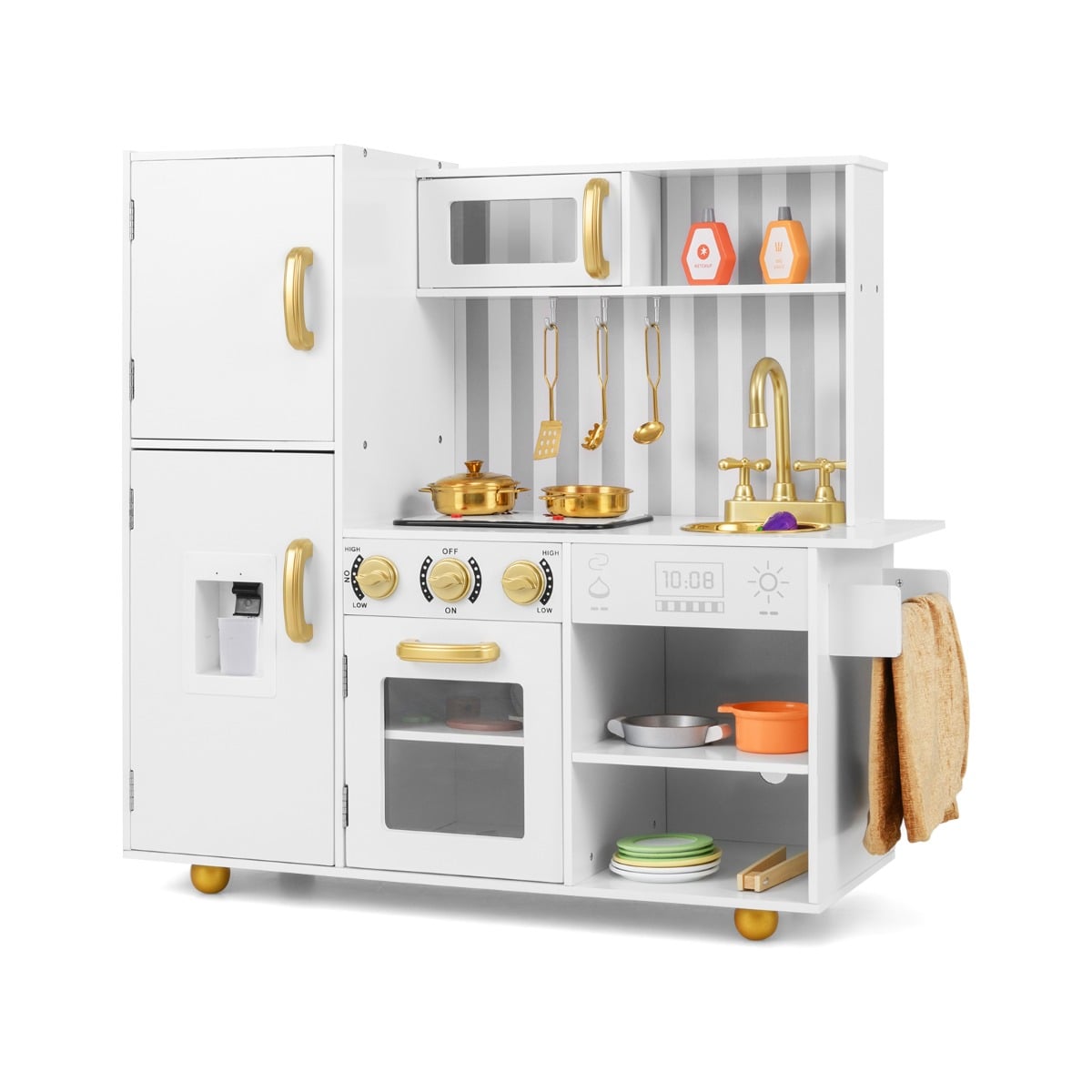 Play Kitchen Toy Set with oven, real sounds and lights in golden colour
