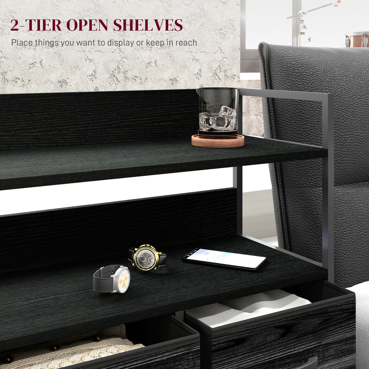 HOMCOM Rustic Chest of Five Fabric Drawers in Black