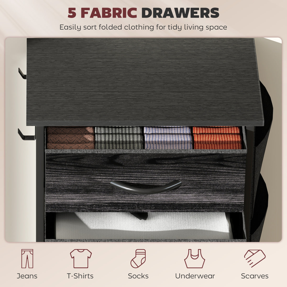 HOMCOM Chest of Five Fabric Drawers in Black