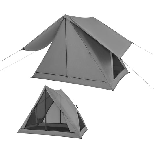 Pop-up Camping Tent shown with the rainfly attached and as an inner mesh structure