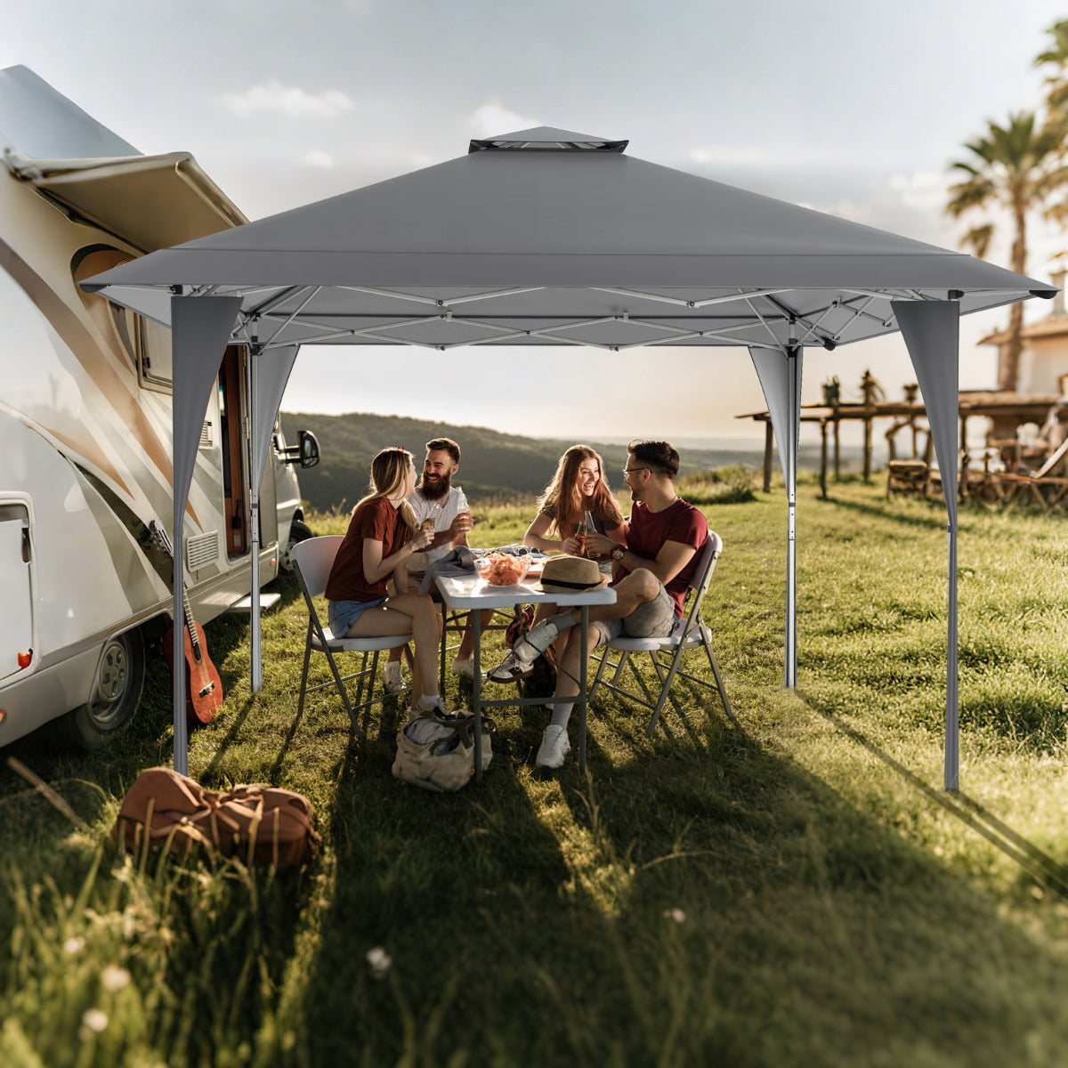 395 x 395 cm Pop up Canopy Tent with Vented Top and 8 Drainage Holes-Grey