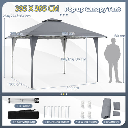 395 x 395 cm Pop up Canopy Tent with Vented Top and 8 Drainage Holes-Grey