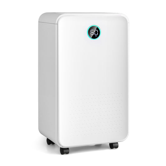 Portable 12L Dehumidifier with 3 Modes and 24H Timer in white with wheels and a digital display