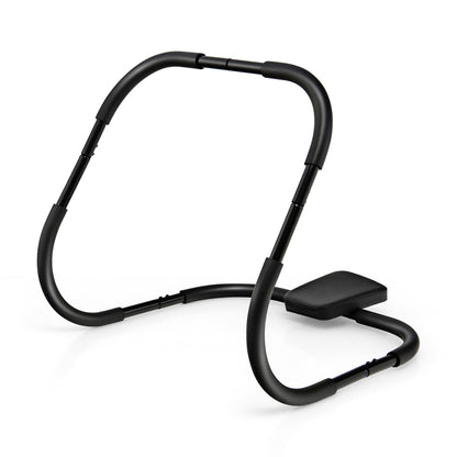 Portable AB Trainer with Padded Headrest, a black exercise machine with curved bars and a padded headrest