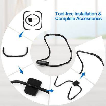 All the parts and accessories included with the portable AB trainer with padded headrest