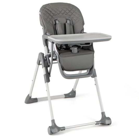 Portable Adjustable Highchair in grey with a detachable tray and footrest