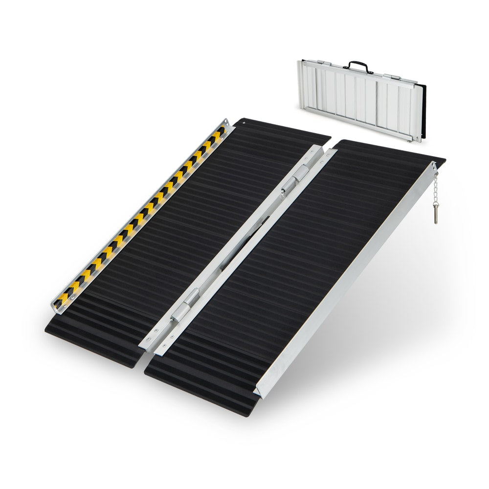 Portable Aluminum Wheelchair Ramp with Transition Plate-3FT unfolded with a smaller folded ramp behind it