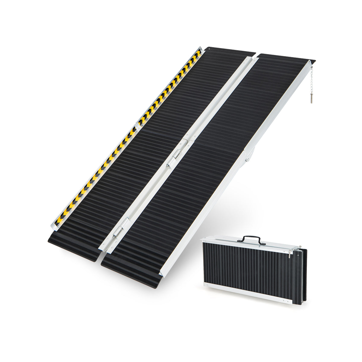 Portable Aluminum Wheelchair Ramp with Transition Plate-5FT unfolded and folded