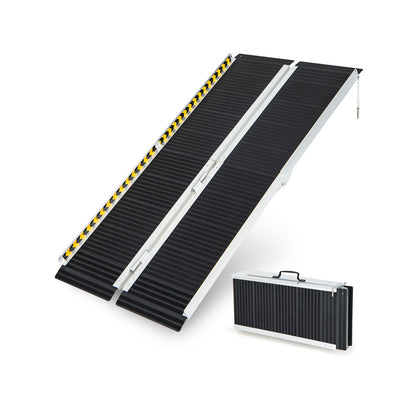 Portable Aluminum Wheelchair Ramp with Transition Plate-5FT unfolded and folded