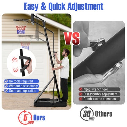 The basketball hoop demonstrating the quick and easy height adjustment mechanism