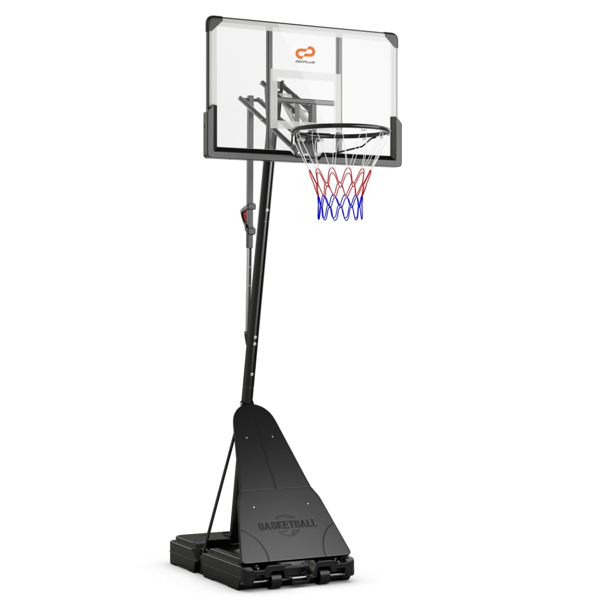Portable Basketball Hoop 1.05-3.05m Adjustable with Shatterproof Backboard standing on white background