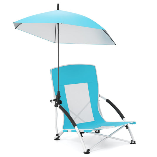 Portable Beach Umbrella Chair with Adjustable Parasol in bright blue against a plain white background