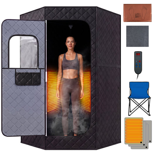 Portable Far Infrared Sauna Box with heated foot pad and remote control in black