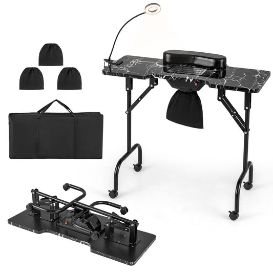Portable Folding Manicure Nail Table with Electric Dust Collector, with lamp, carry bag and dust bags