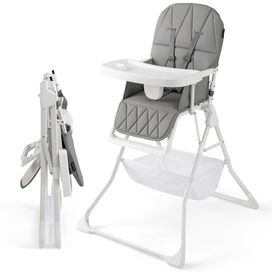 Portable High Chair with 3-Level Adjustable Tray and Footrest folded and unfolded