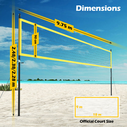 Dimensions diagram for the volleyball net system and court size