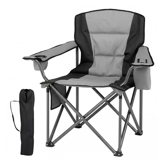 Portable Oversized Camping Chair in grey with a carry bag next to it