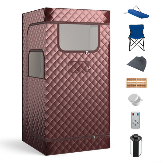 Portable Steam Sauna for Home with 3L Steam Generator shown with all included accessories