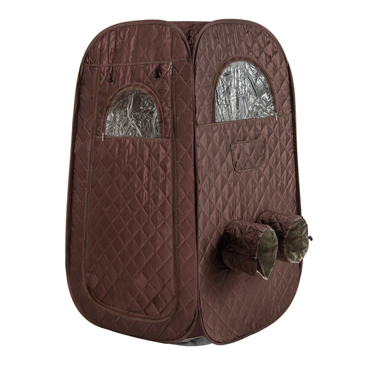 The brown quilted steam sauna tent with two windows and leg openings