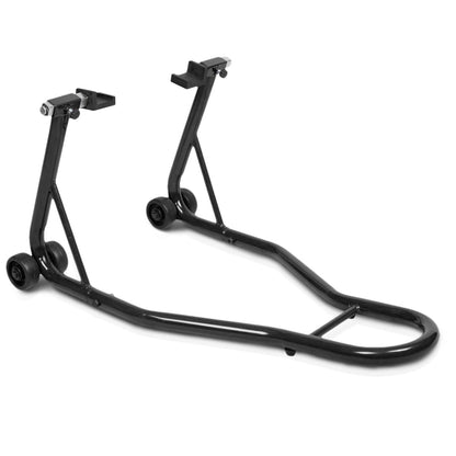 Portable Steel Motorcycle Stand Sport Bike Rear Wheel Lift in black, shown from the front