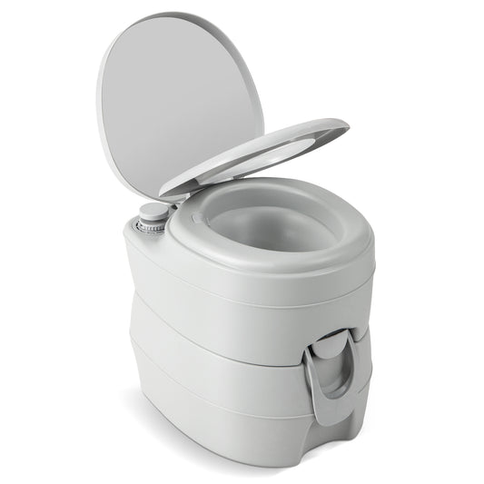 Portable Toilet with 20 L Detachable Waste Tank in grey with the lid and seat open