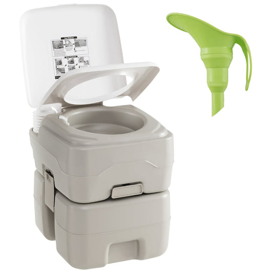 Portable Toilet with 20 L Waste Tank and Flush Pump, showing the top and side
