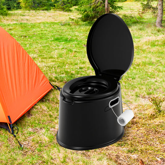 Portable Travel Toilet, the camping furniture placed on grass next to an orange tent