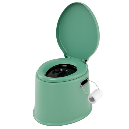Portable Travel Toilet with detachable inner bucket and removable toilet paper holder in green