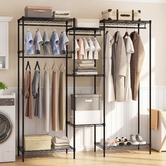 Portable Wardrobe Convertible Clothes Organizer, the coat rack is shown in a laundry room setting with a washing machine and