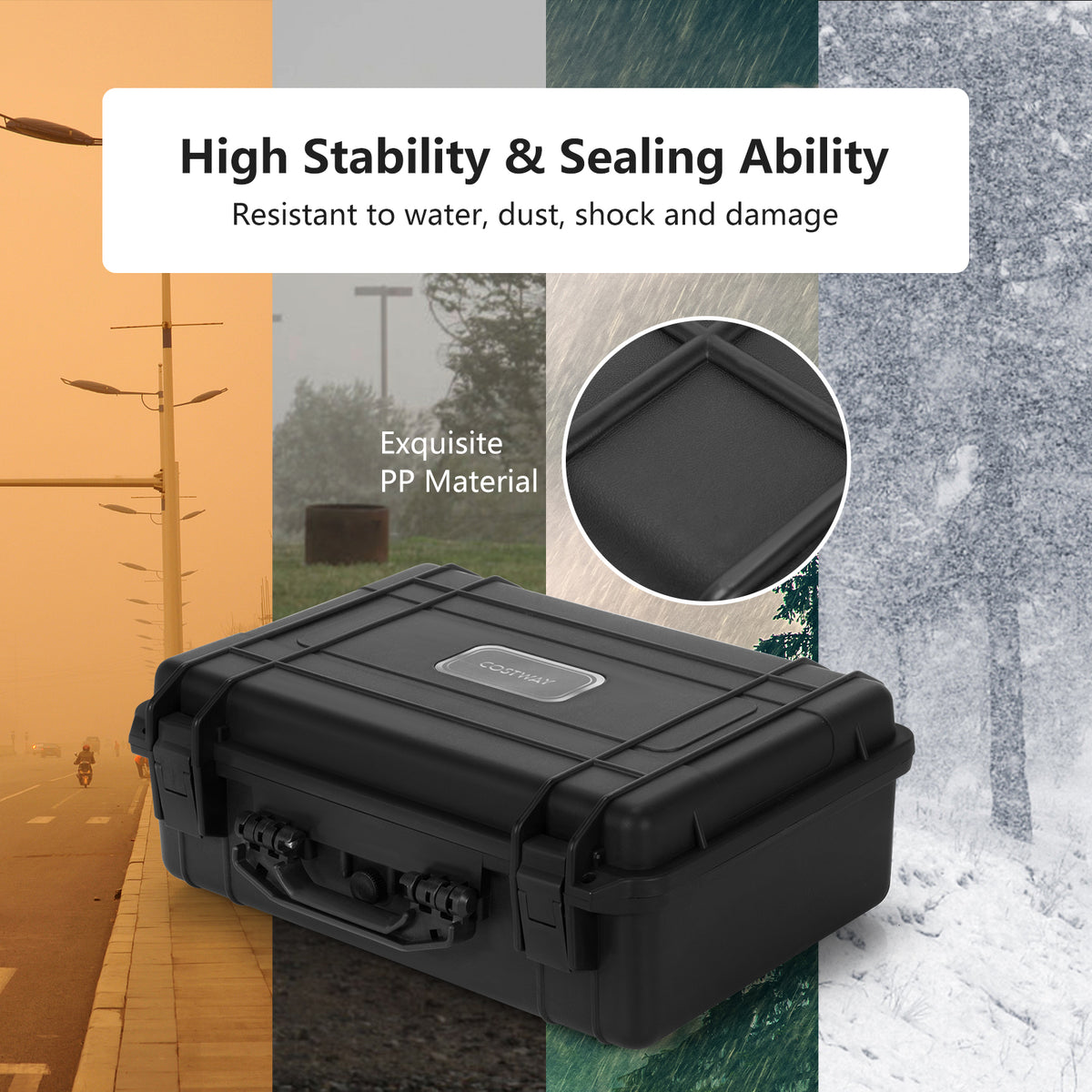 The hard case shown in different weather conditions