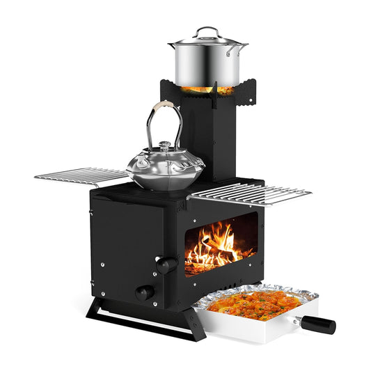Portable Wood Burning Stove Mini Heater Burner with pot rack and cooking grills