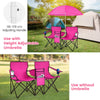 Portable Double Camping Chair with Umbrella and Ice Bag-Pink