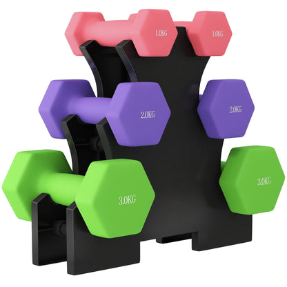 SPORTNOW Hex Dumbbells Set with Dumbbell Rack, Hand Weights for Strength Training Weight Lifting, 2 x 1kg, 2 x 2kg, 2 x 3kg