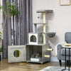PawHut Enclosed Cat Litter Box with Cat House, Cat Bed, Scratching Posts, Platforms, for Indoor Cats - Grey