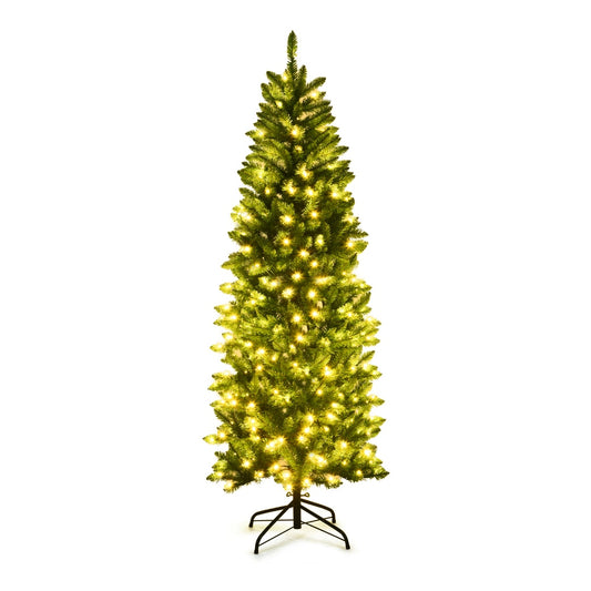 Pre-lit Artificial Pencil Christmas Tree with warm white lights and a metal stand