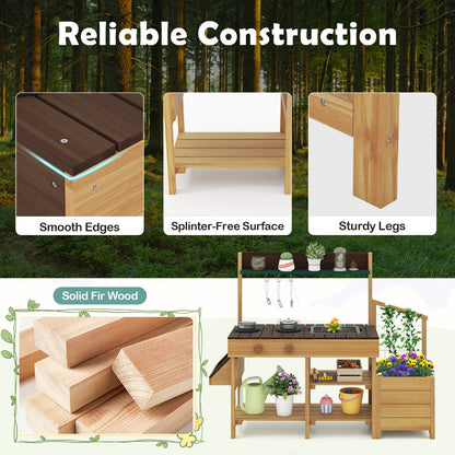 Close-up of the solid fir wood construction of the play kitchen set