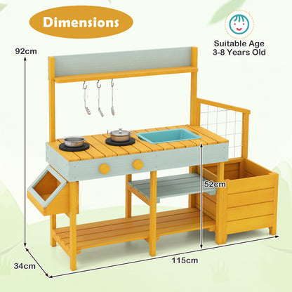 Dimensions diagram of the yellow mud kitchen play kitchen