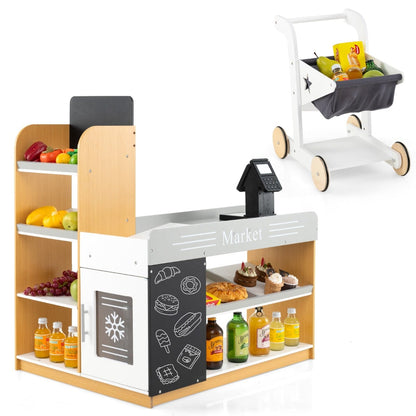 Pretend Play Grocery Store Set with shopping cart and two chalkboards