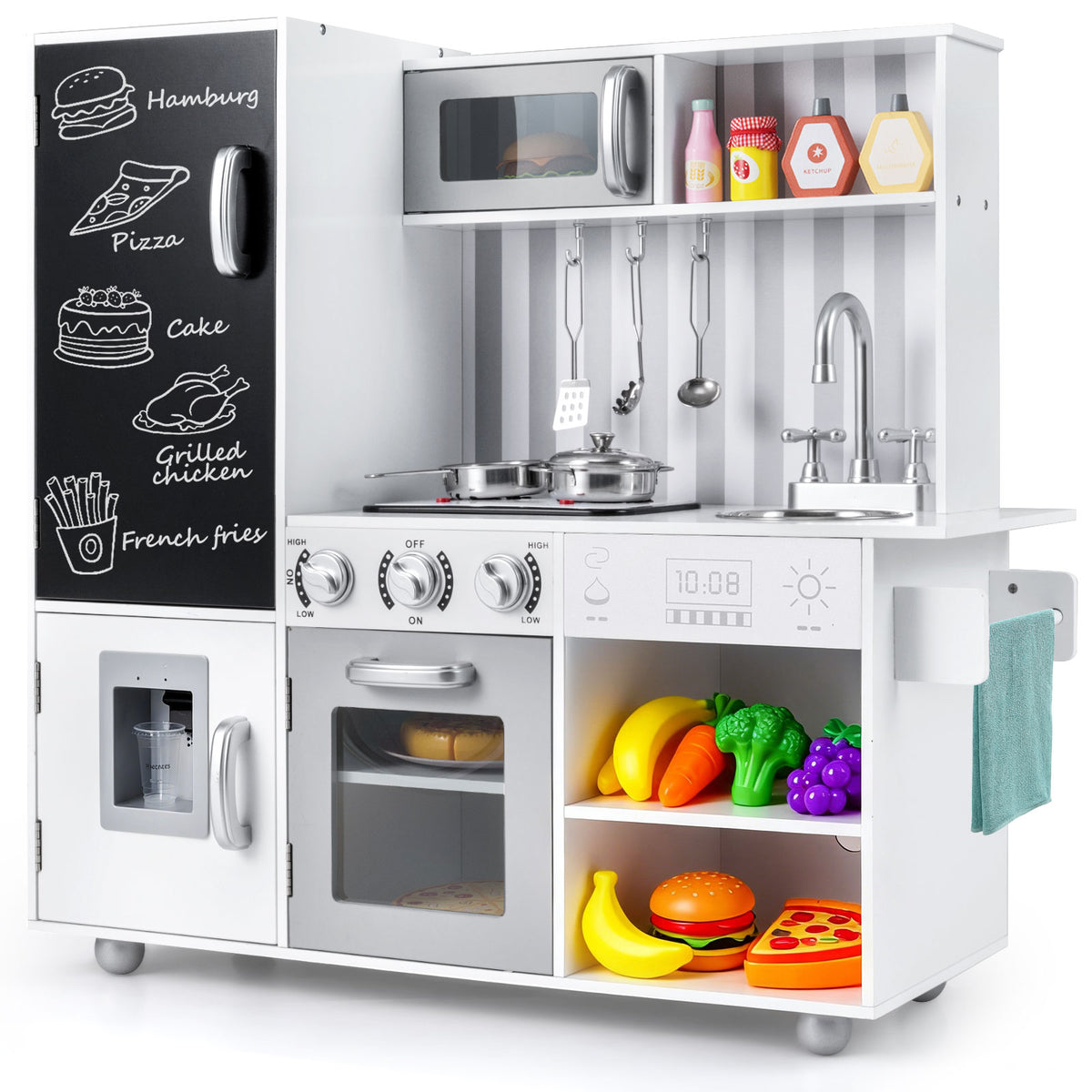 Pretend Play Kitchen for Kids with Utensils Aged 3+-Silver shown against a plain white background