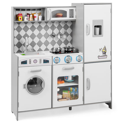 Pretend Play Kitchen with ice maker and cooking stove for kids in white