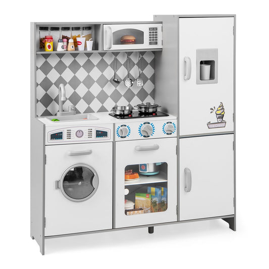 Pretend Play Kitchen with ice maker and cooking stove for kids in white